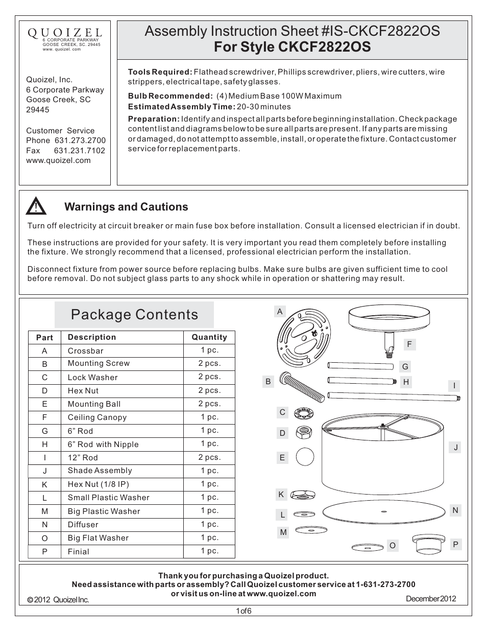 Quoizel CKCF2822OS Confetti User Manual | 6 pages