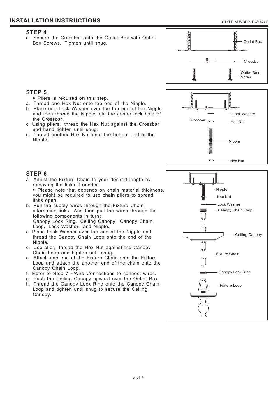 Step 4, Installation instructions, Step 5 | Step 6 | Quoizel DW1824C Downtown User Manual | Page 3 / 4