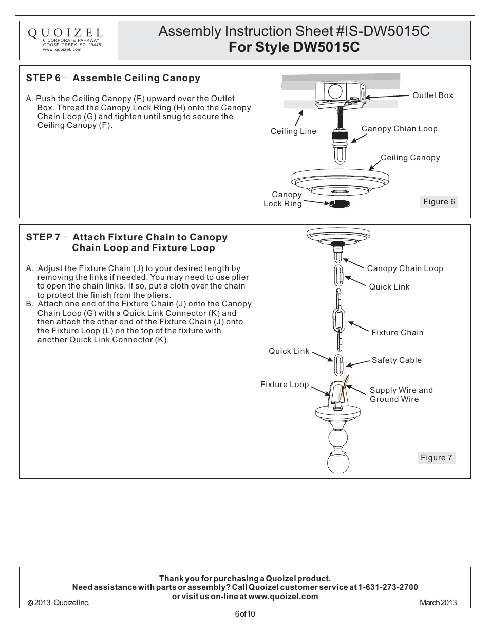 Quoizel DW5015C Downtown User Manual | Page 6 / 10