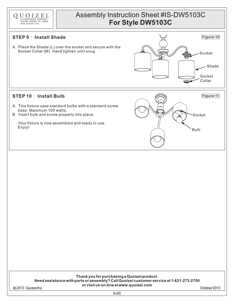 Quoizel DW5103C Downtown User Manual | Page 6 / 6