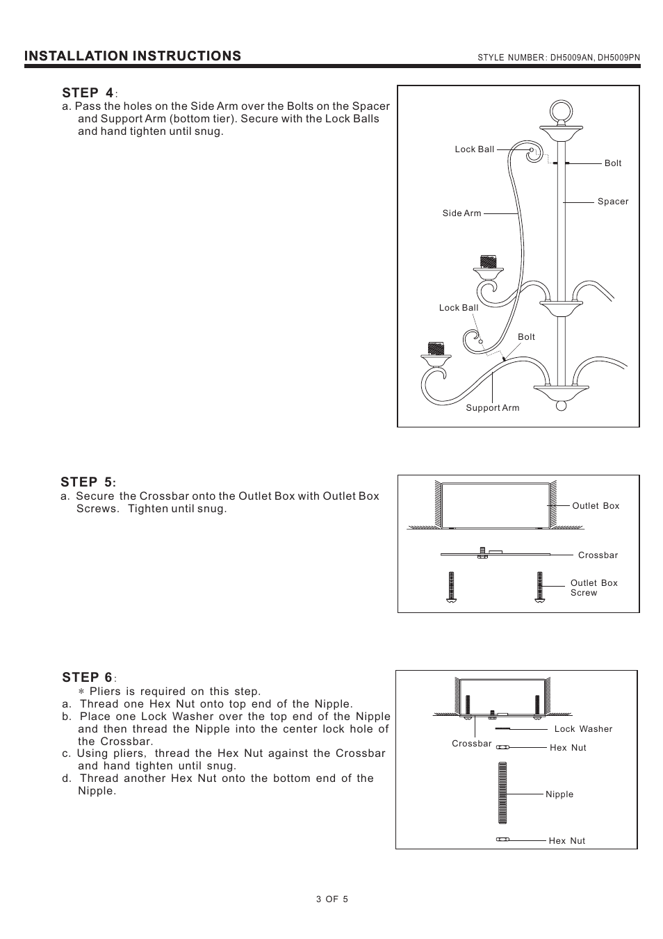 Installation instructions step 4, Step 5, Step 6 | Installation instructions | Quoizel DH5009AN Duchess User Manual | Page 3 / 5