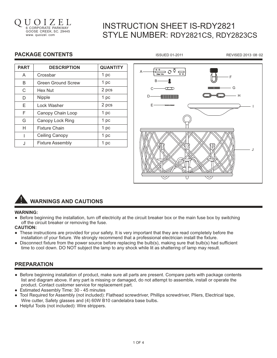 Quoizel RDY2823CS Dury User Manual | 4 pages