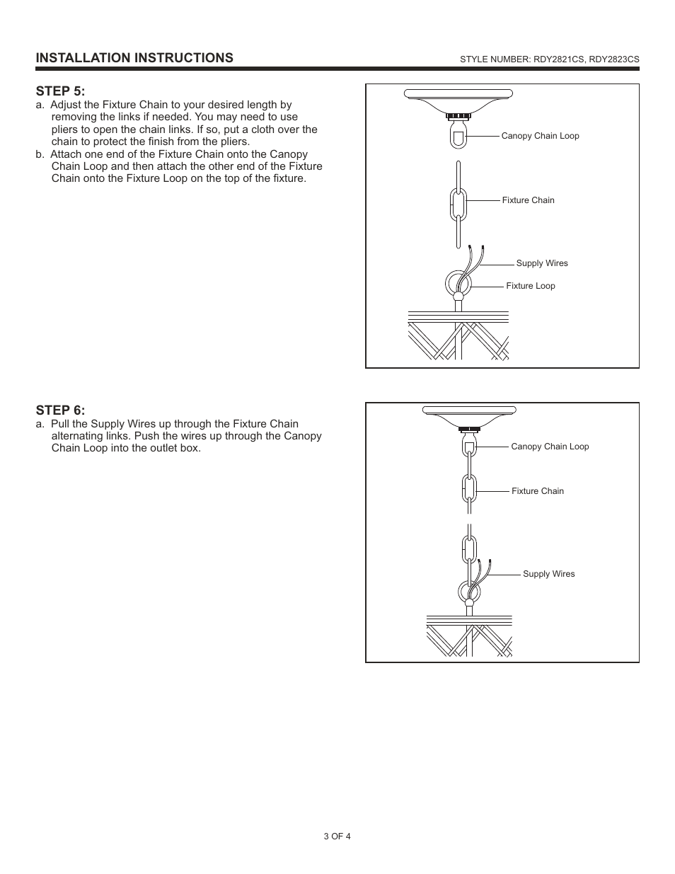 Installation instructions, Step 5, Step 6 | Quoizel RDY2823CS Dury User Manual | Page 3 / 4