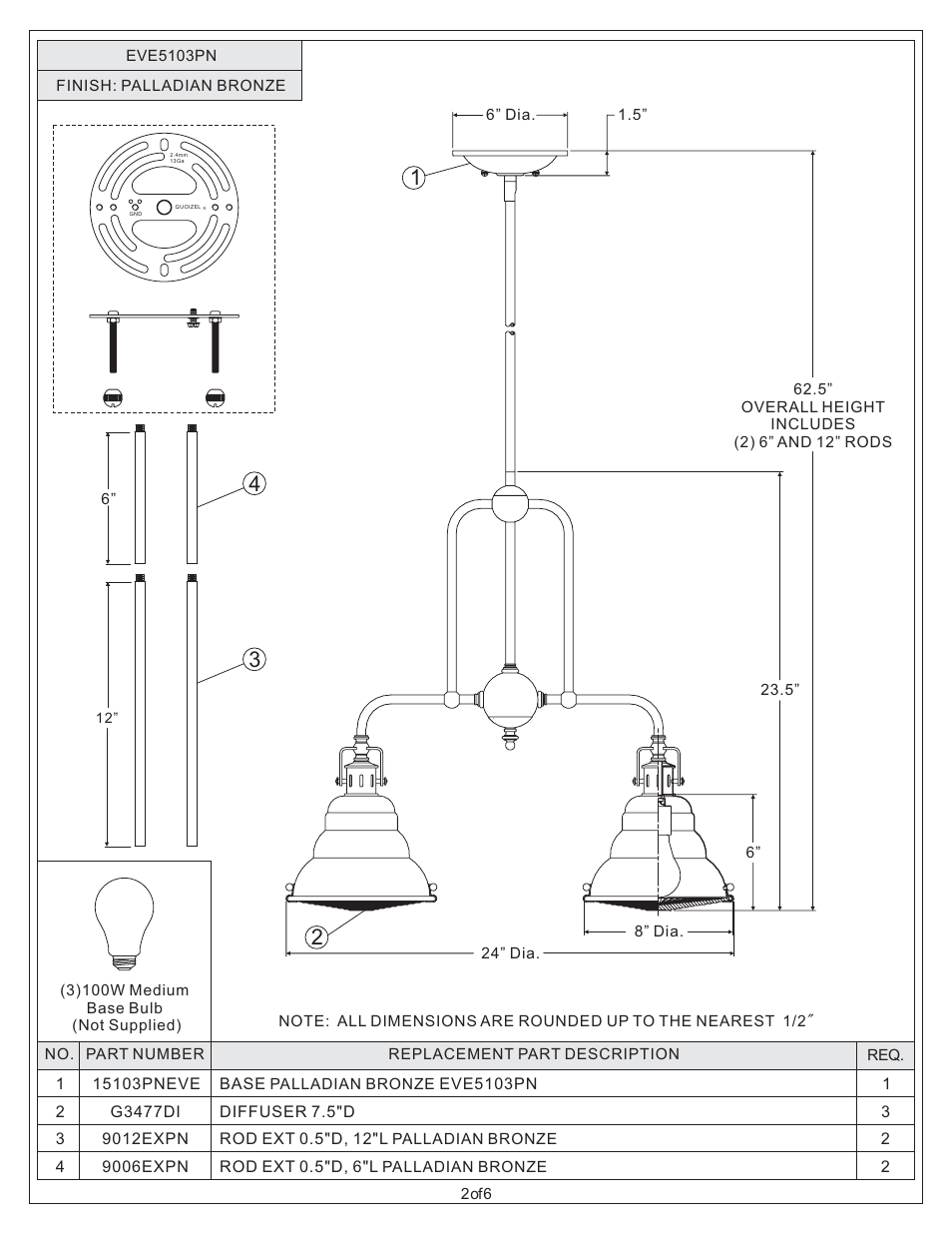 Quoizel EVE5103PN Eastvale User Manual | Page 2 / 6