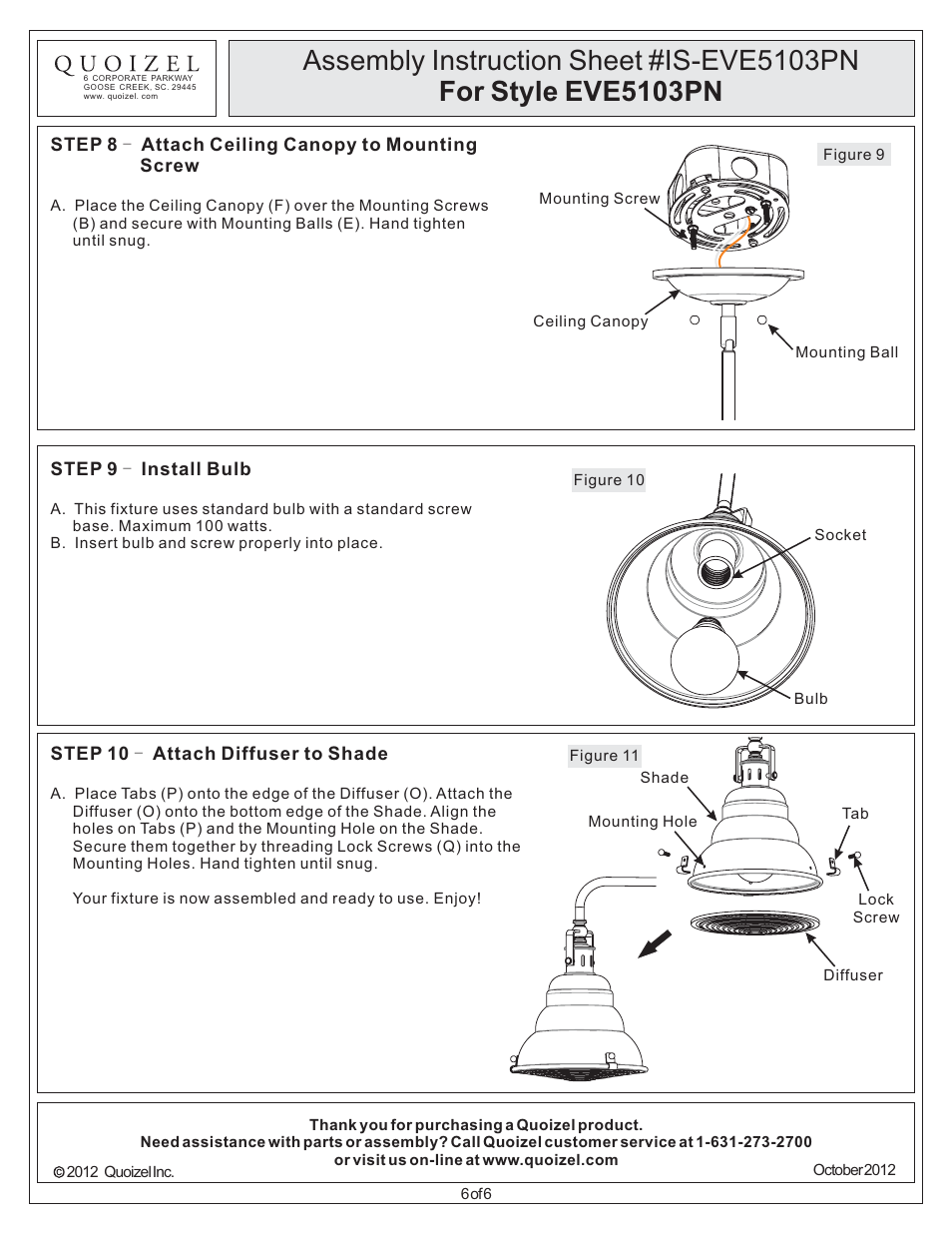 Quoizel EVE5103PN Eastvale User Manual | Page 6 / 6