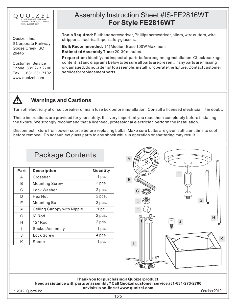 Quoizel FE2816WT Ferndale User Manual | 6 pages