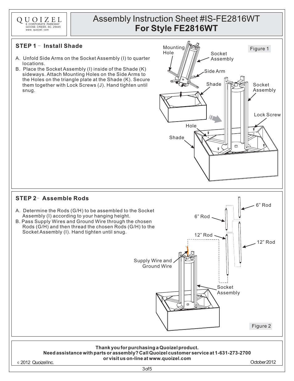 Quoizel FE2816WT Ferndale User Manual | Page 3 / 6