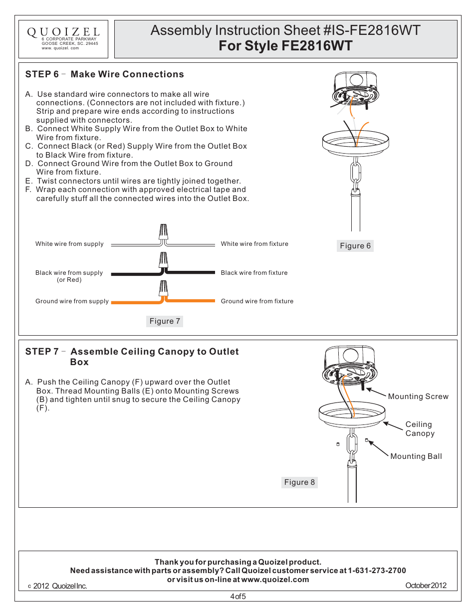 Quoizel FE2816WT Ferndale User Manual | Page 5 / 6