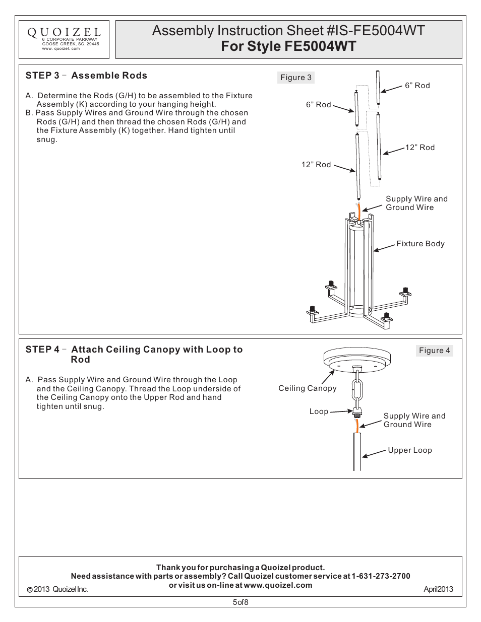 Quoizel FE5004WT Ferndale User Manual | Page 5 / 8
