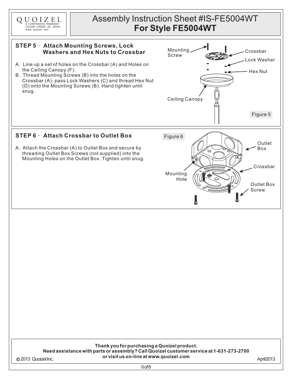 Quoizel FE5004WT Ferndale User Manual | Page 6 / 8