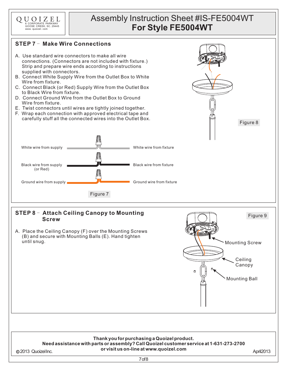Quoizel FE5004WT Ferndale User Manual | Page 7 / 8