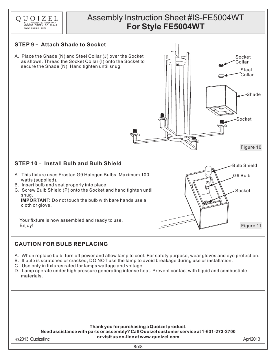 Quoizel FE5004WT Ferndale User Manual | Page 8 / 8