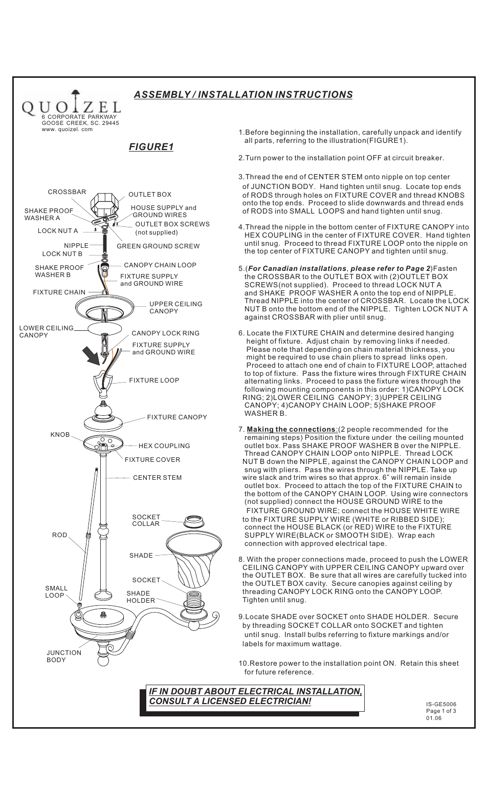 Quoizel GE5006SE Genova User Manual | 3 pages