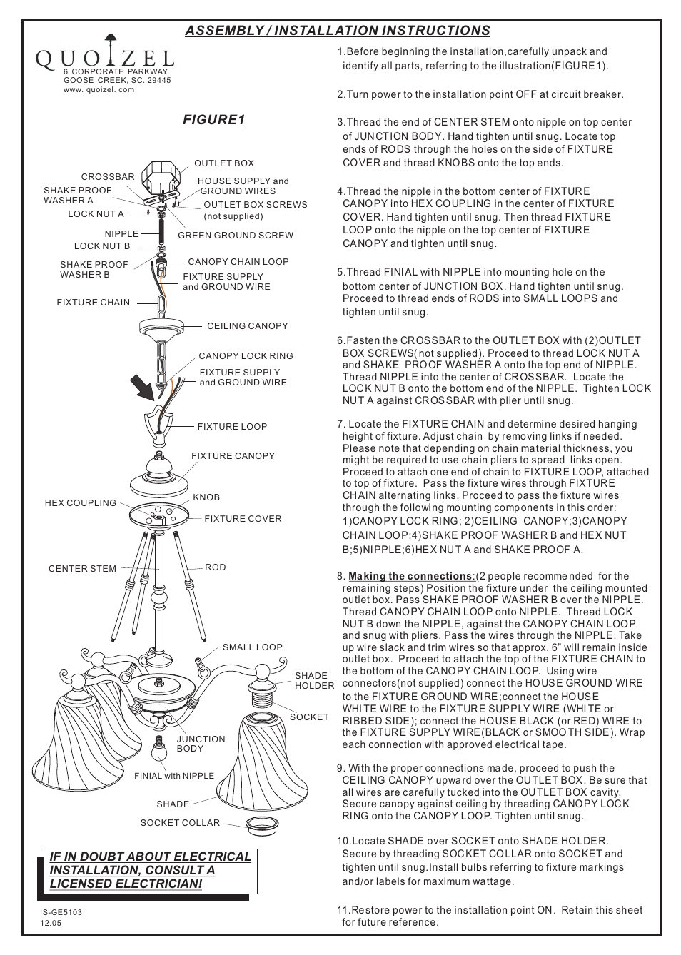 Quoizel GE5103SE Genova User Manual | 1 page