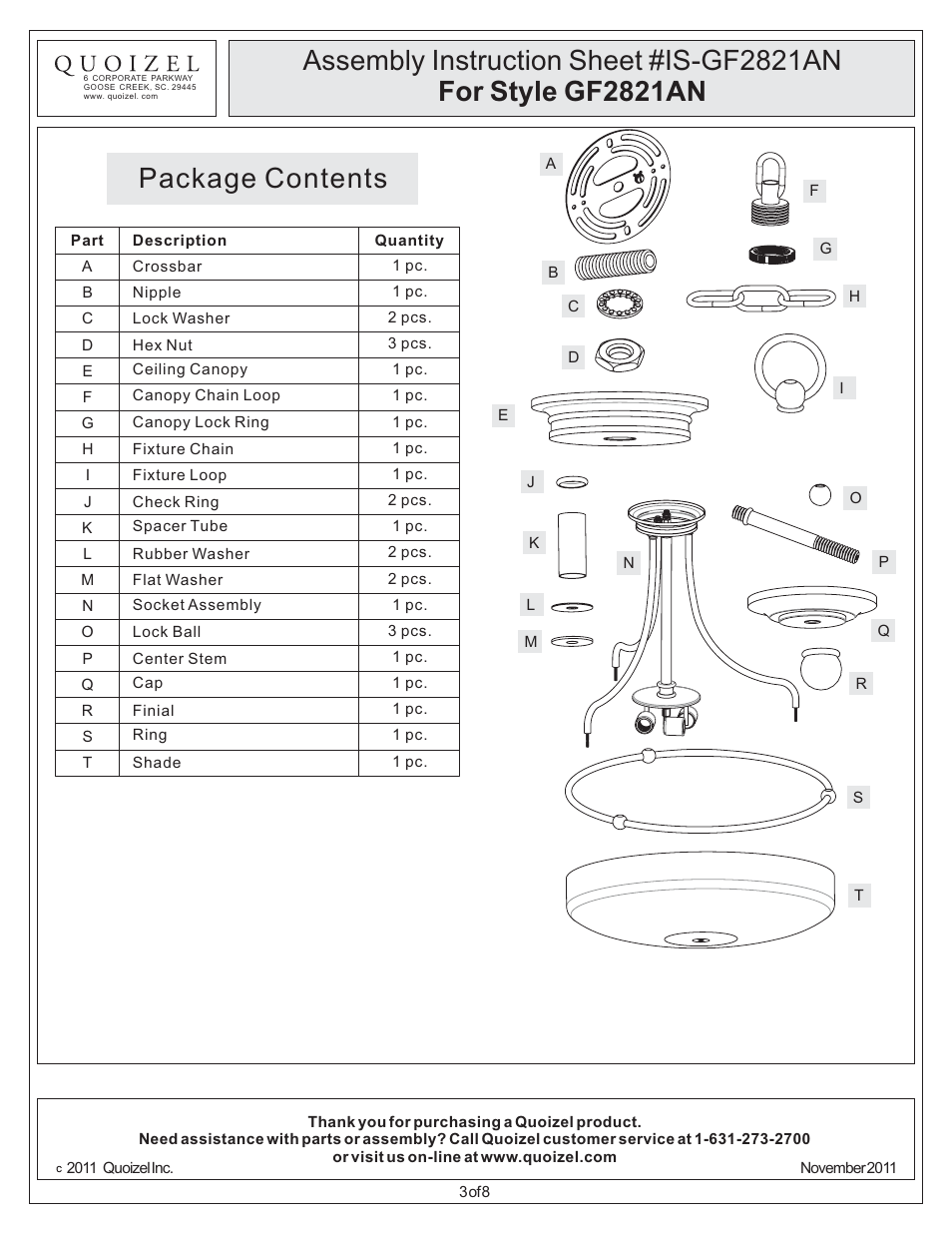 Package contents | Quoizel GF2821AN Griffin User Manual | Page 3 / 8