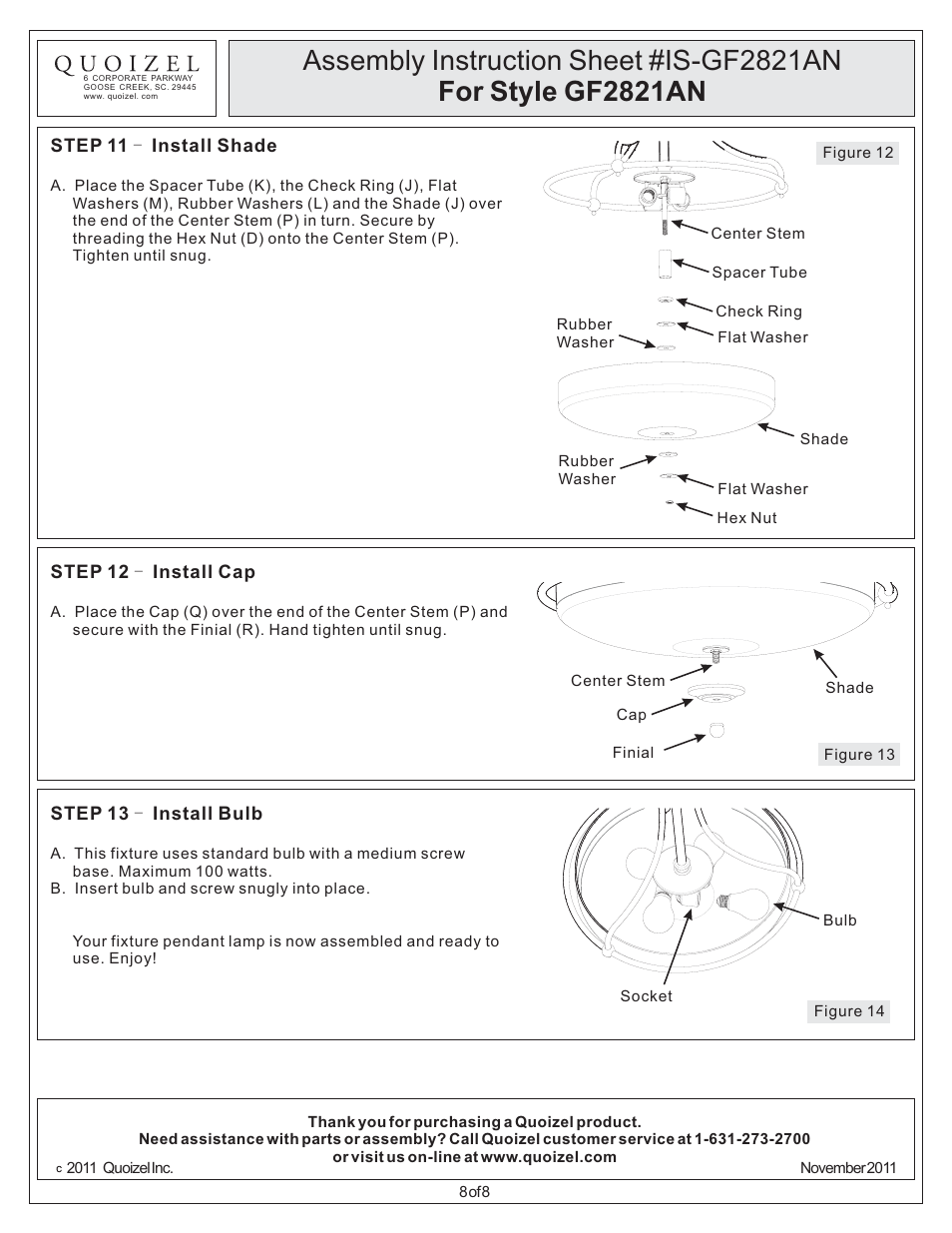 Quoizel GF2821AN Griffin User Manual | Page 8 / 8