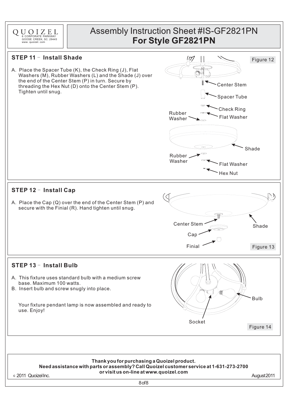 Quoizel GF2821PN Griffin User Manual | Page 8 / 8