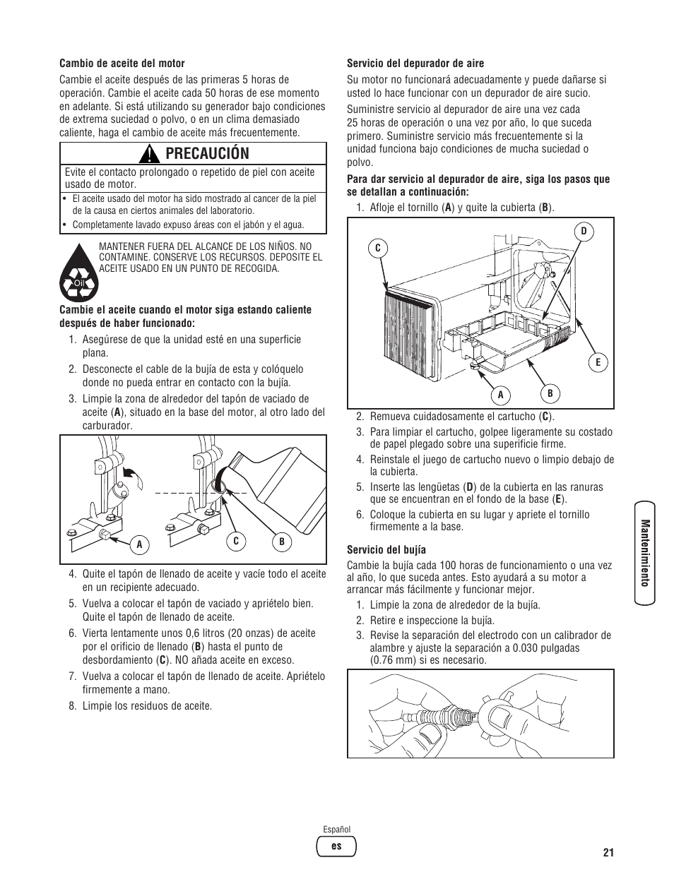 Precaución | Briggs & Stratton Pressure Washer Manufacture Association User Manual | Page 49 / 56