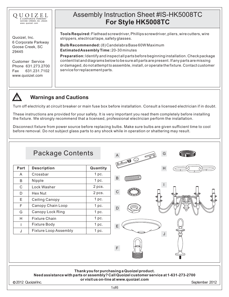 Quoizel HK5008TC Holbrook User Manual | 6 pages