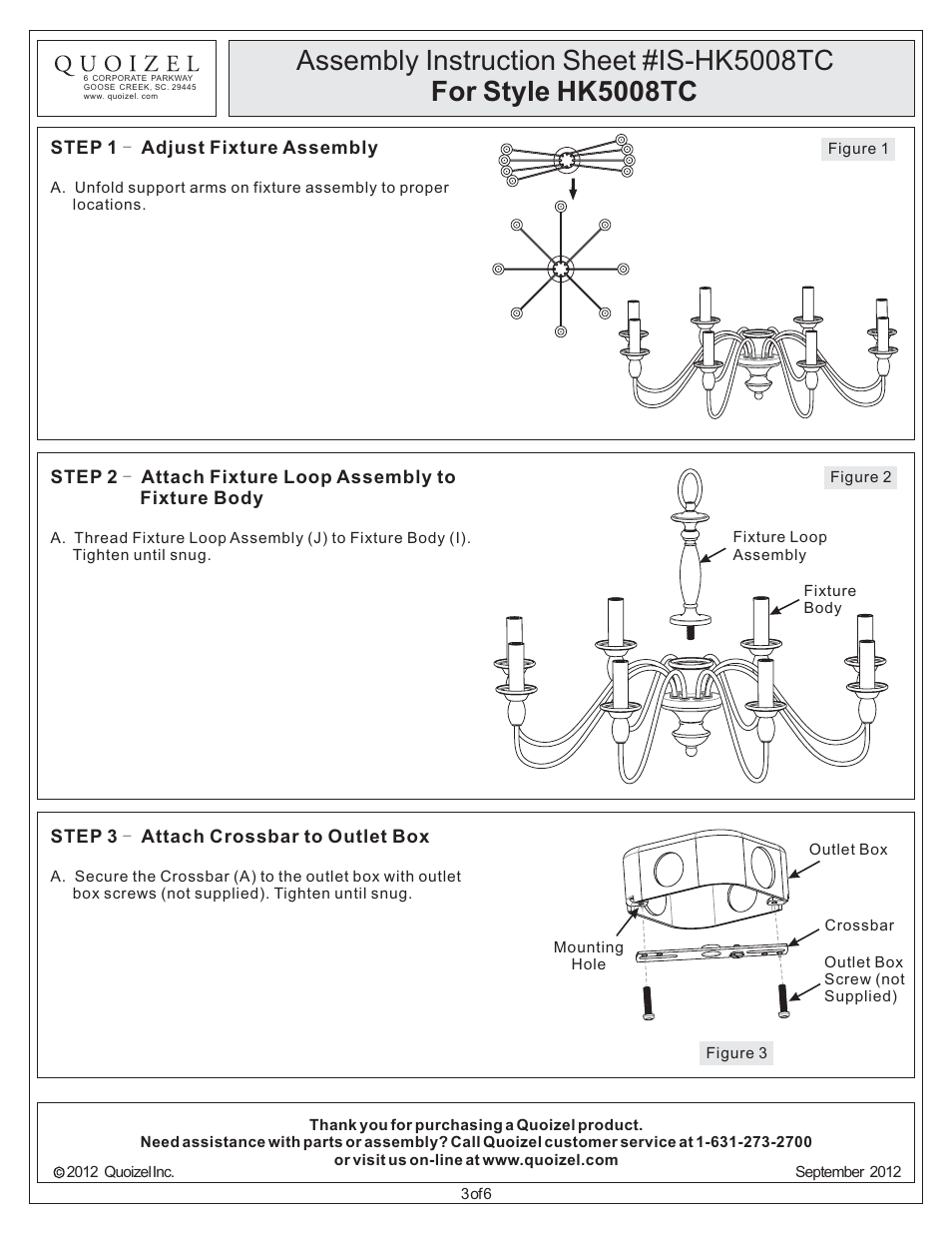 Quoizel HK5008TC Holbrook User Manual | Page 3 / 6