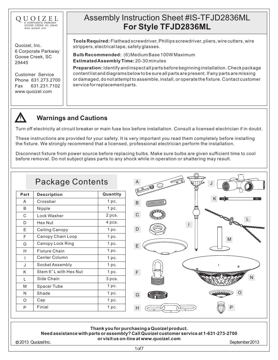 Quoizel TFJD2836ML Jewel Dragonfly User Manual | 7 pages