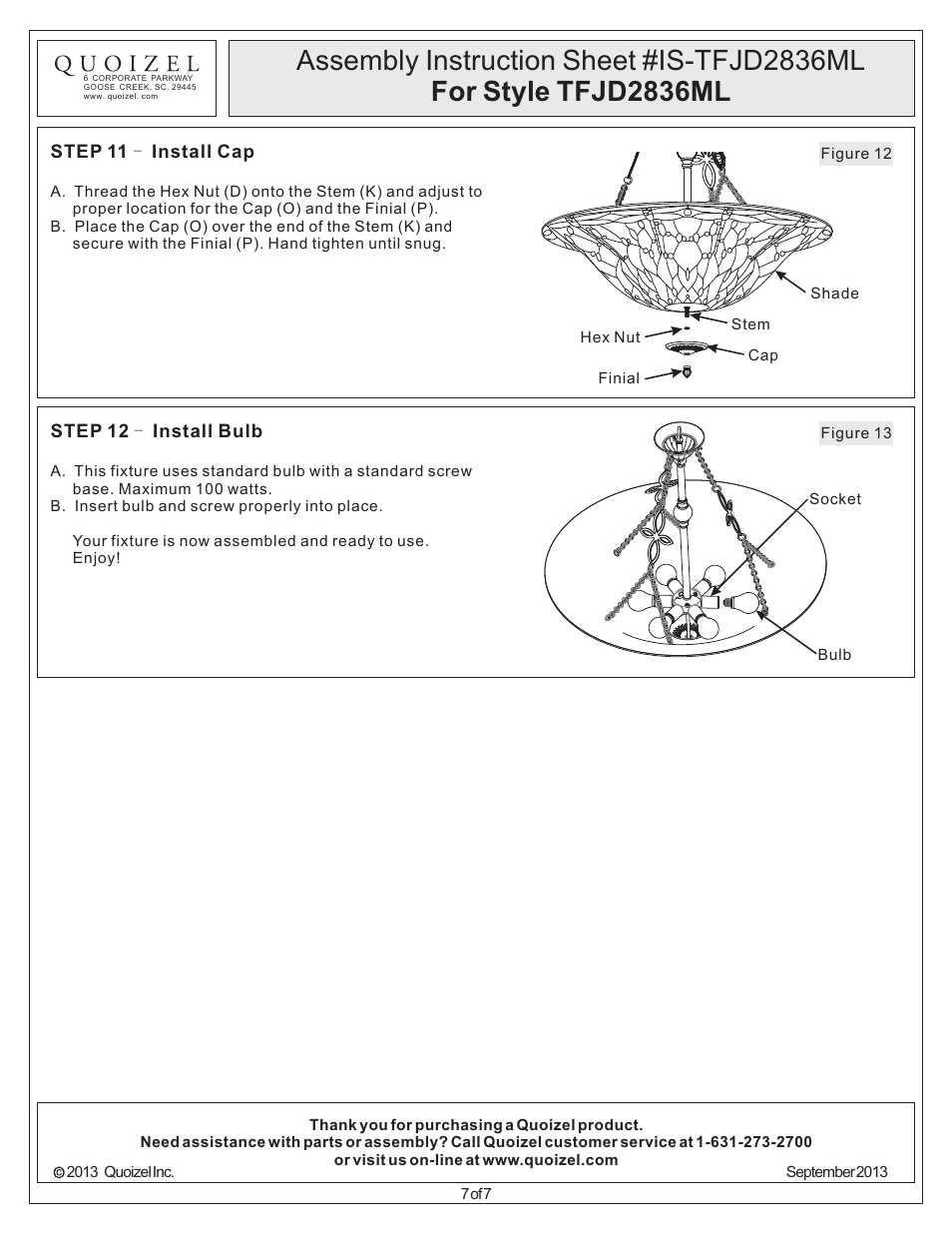 Quoizel TFJD2836ML Jewel Dragonfly User Manual | Page 7 / 7