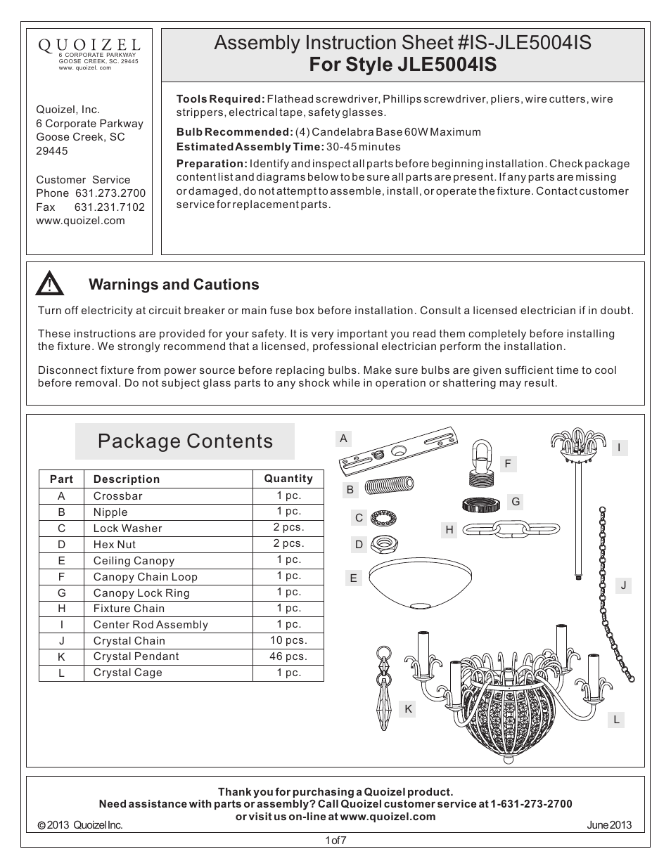 Quoizel JLE5004IS Jolene User Manual | 7 pages