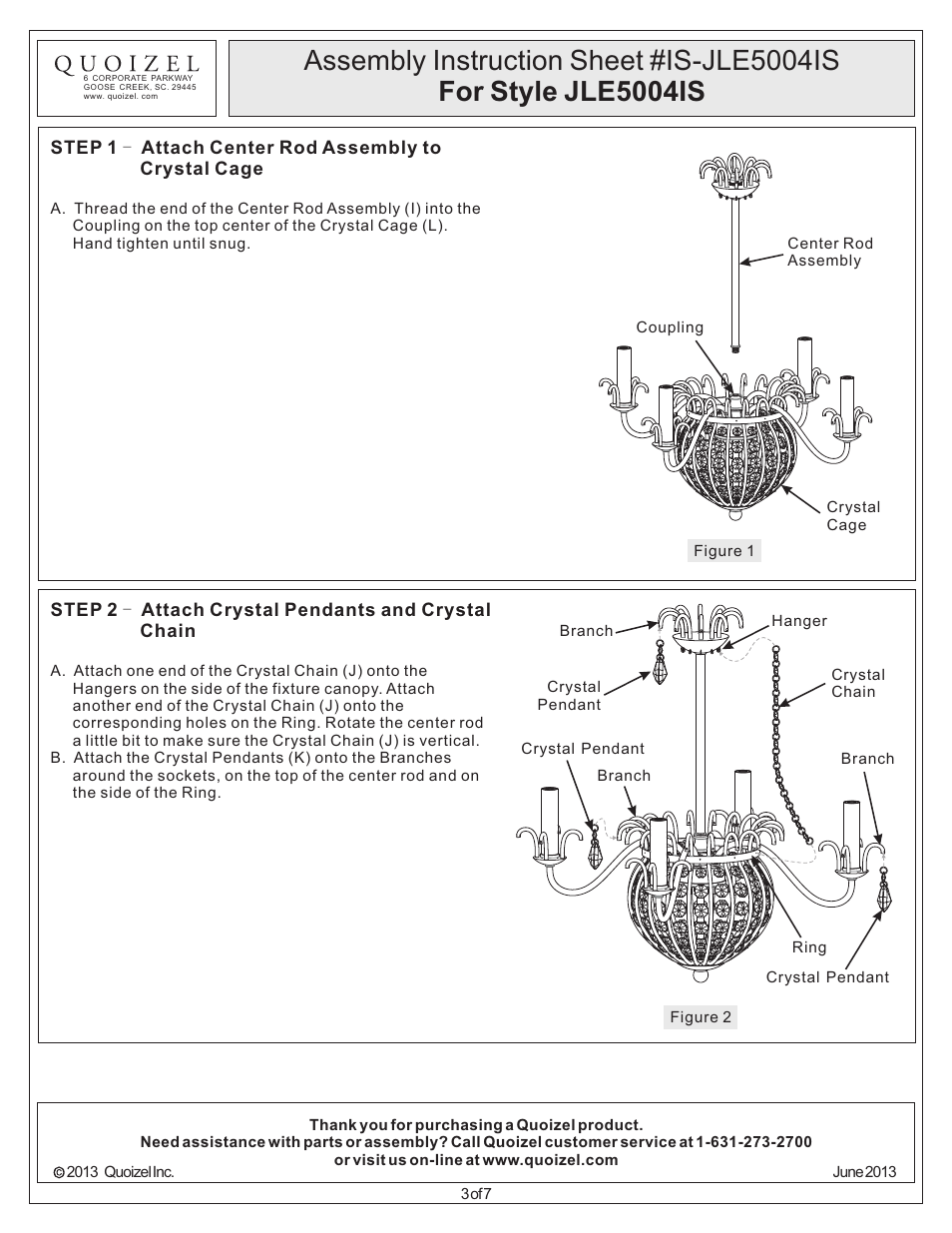 Quoizel JLE5004IS Jolene User Manual | Page 3 / 7