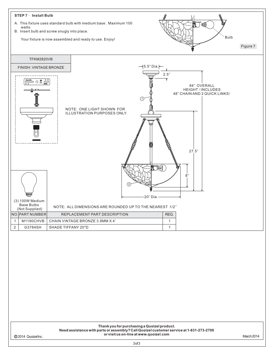 Quoizel TFKM2820VB Kami User Manual | Page 3 / 3