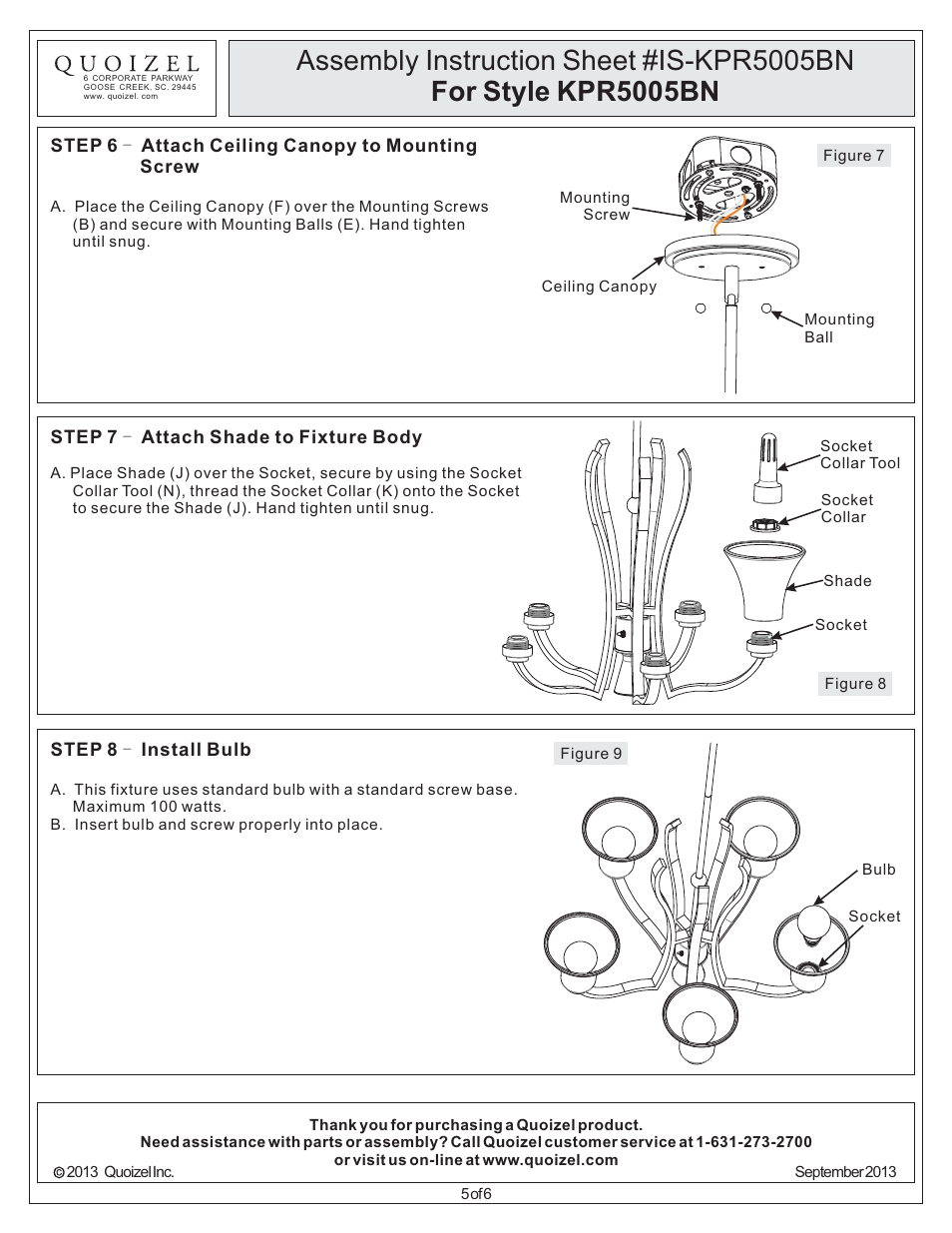 Quoizel KPR5005BN Kemper User Manual | Page 5 / 6