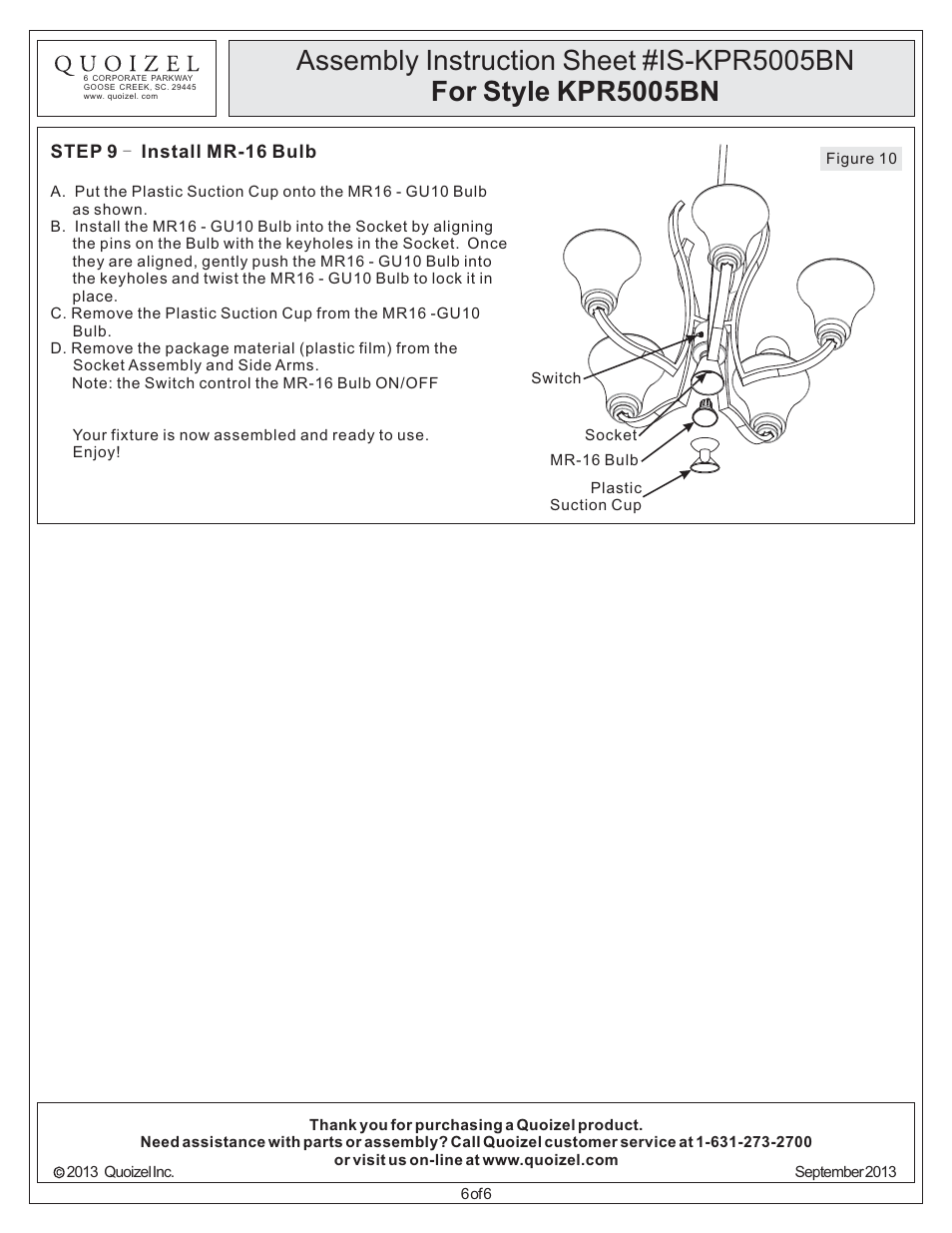 Quoizel KPR5005BN Kemper User Manual | Page 6 / 6