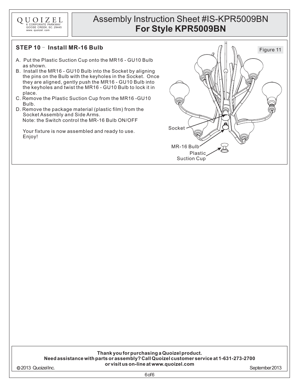 Quoizel KPR5009BN Kemper User Manual | Page 6 / 6