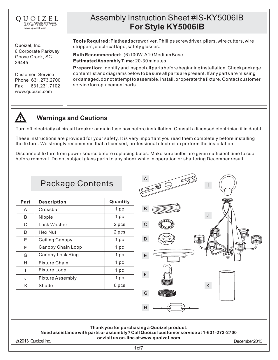 Quoizel KY5006IB Kyle User Manual | 7 pages