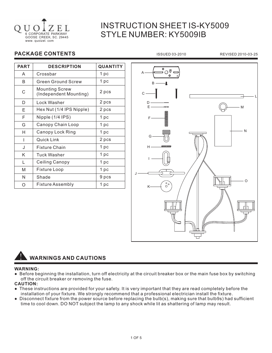 Quoizel KY5009IB Kyle User Manual | 5 pages