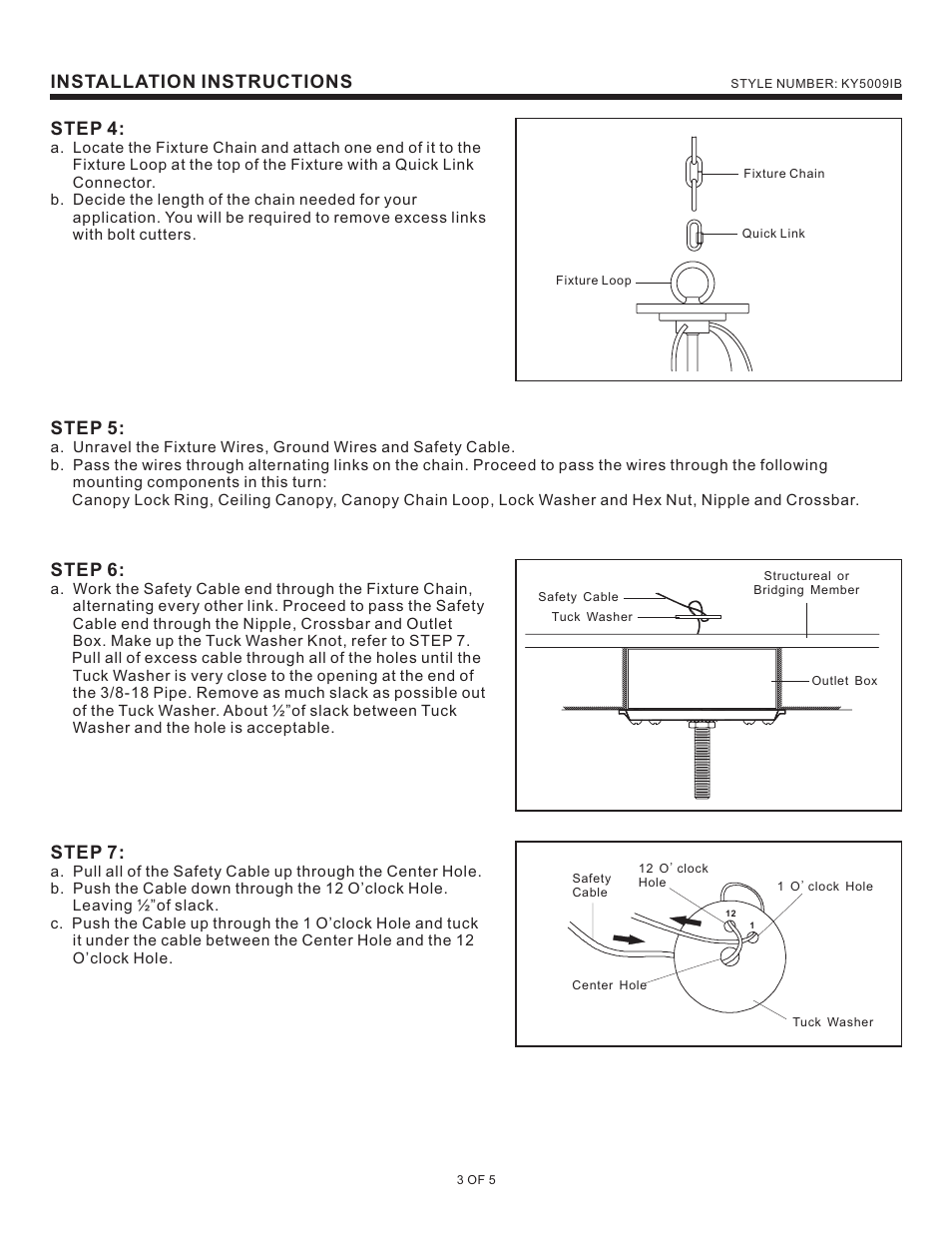 Installation instructions step 6, Step 4, Step 5 | Step 7 | Quoizel KY5009IB Kyle User Manual | Page 3 / 5