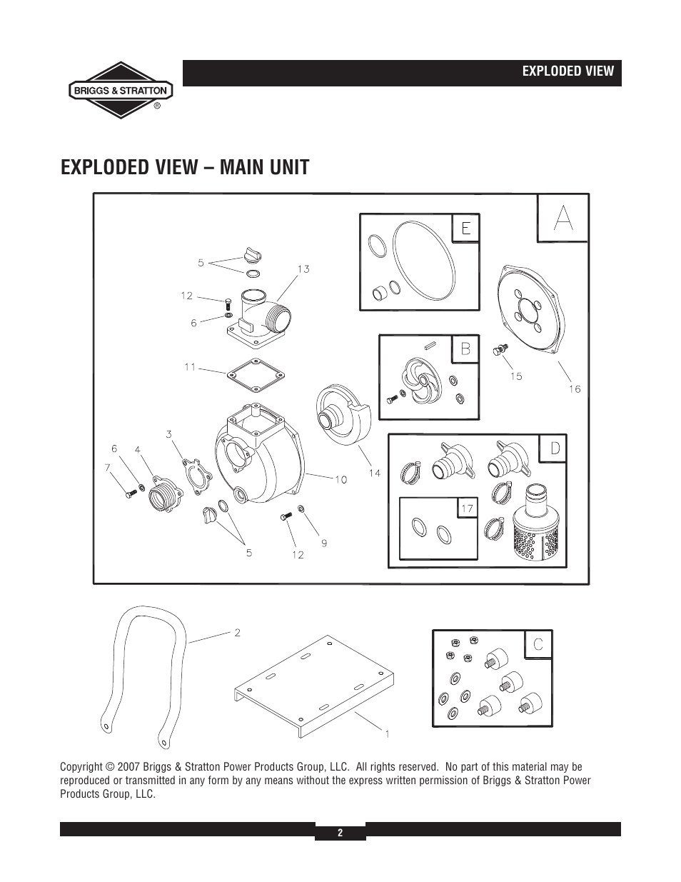 Exploded view – main unit | Briggs & Stratton 073001 User Manual | Page 2 / 3