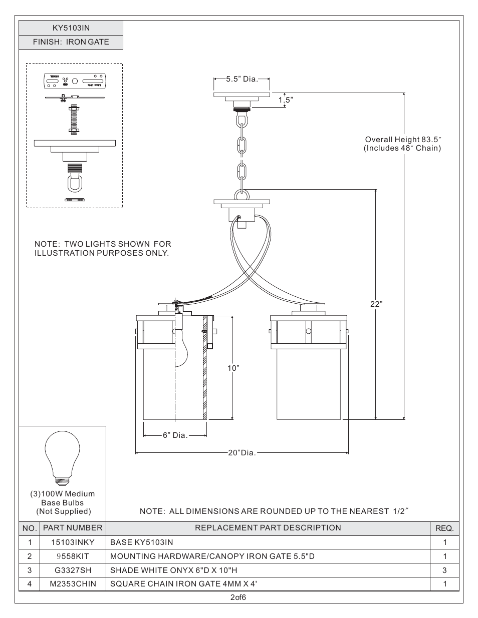 Quoizel KY5103IN Kyle User Manual | Page 2 / 6