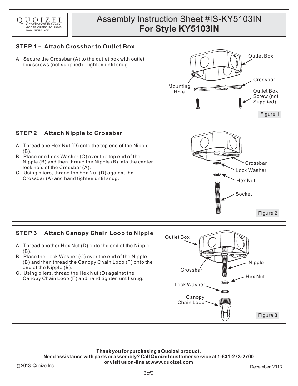 Quoizel KY5103IN Kyle User Manual | Page 3 / 6