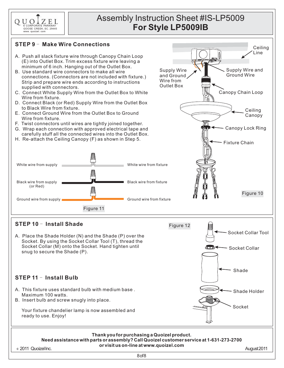 Quoizel LP5009IB La Parra User Manual | Page 8 / 8