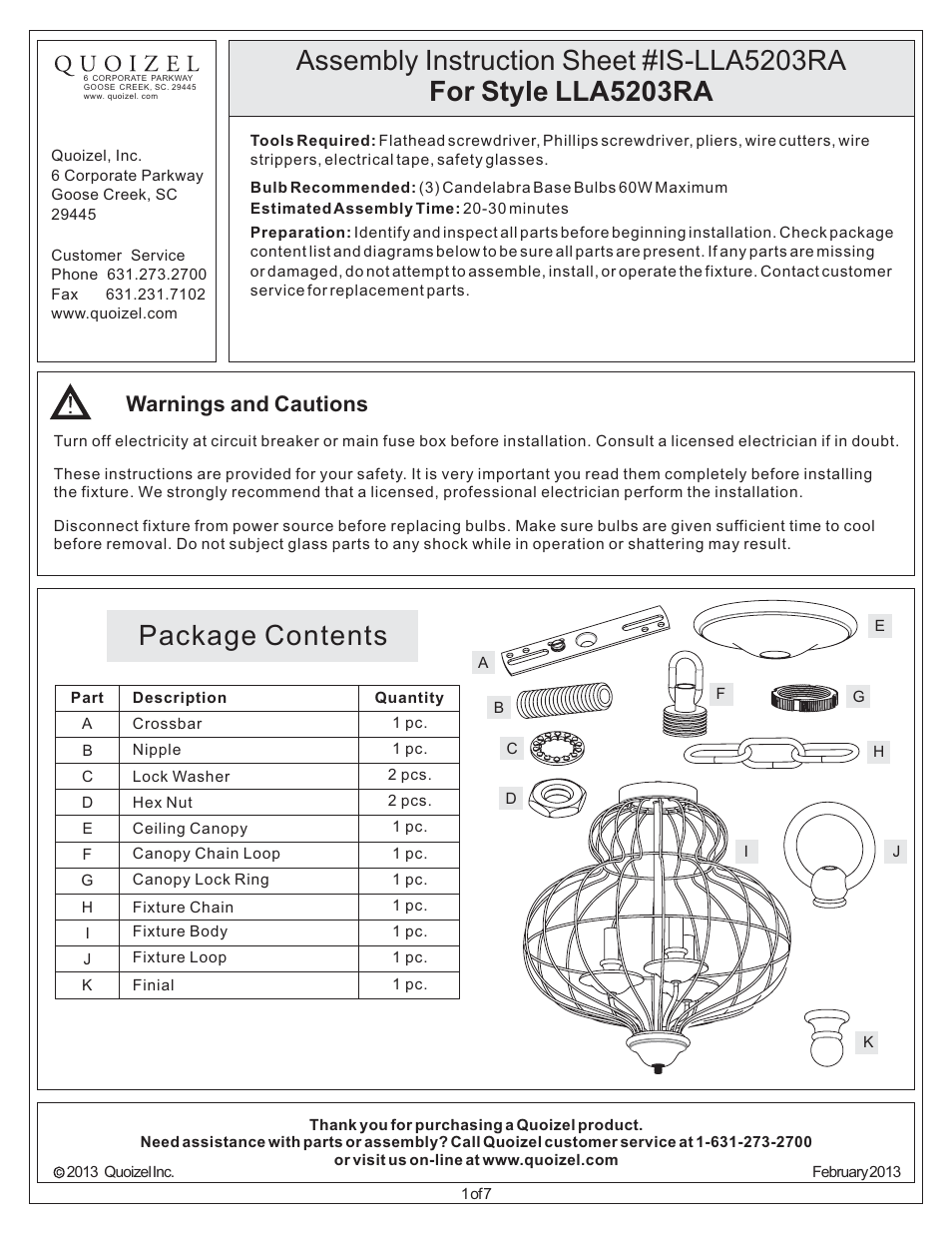 Quoizel LLA5203RA Laila User Manual | 7 pages