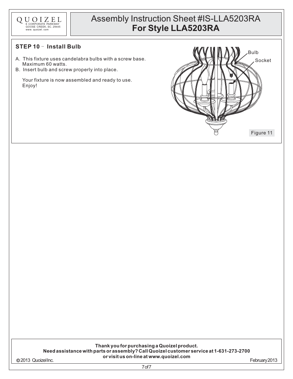 Quoizel LLA5203RA Laila User Manual | Page 7 / 7