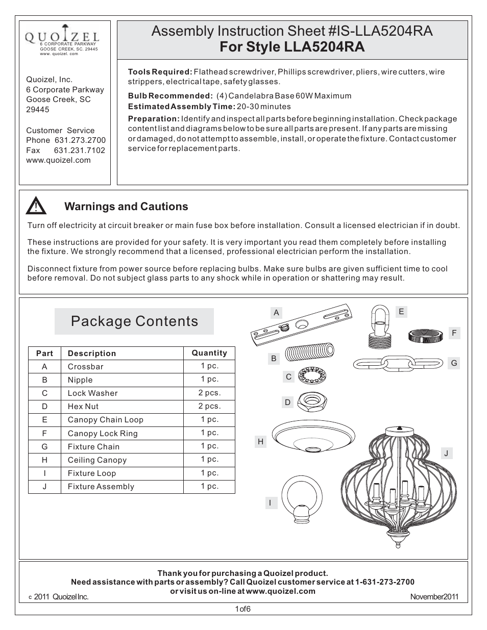 Quoizel LLA5204RA Laila User Manual | 6 pages