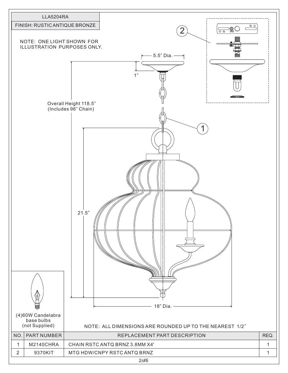 Quoizel LLA5204RA Laila User Manual | Page 2 / 6