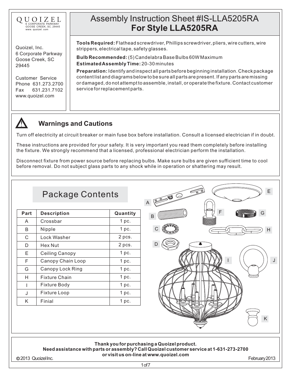 Quoizel LLA5205RA Laila User Manual | 7 pages