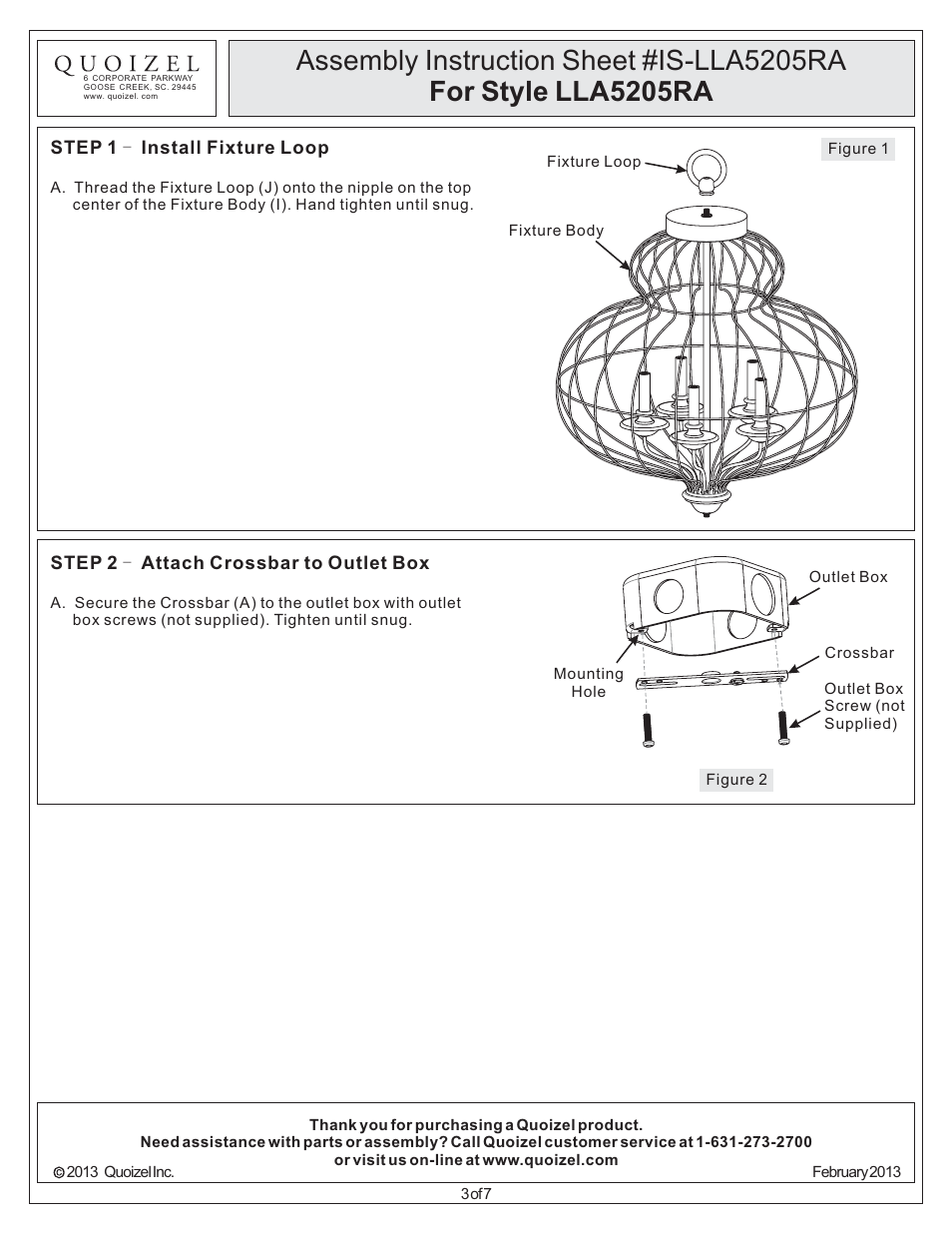 Quoizel LLA5205RA Laila User Manual | Page 3 / 7