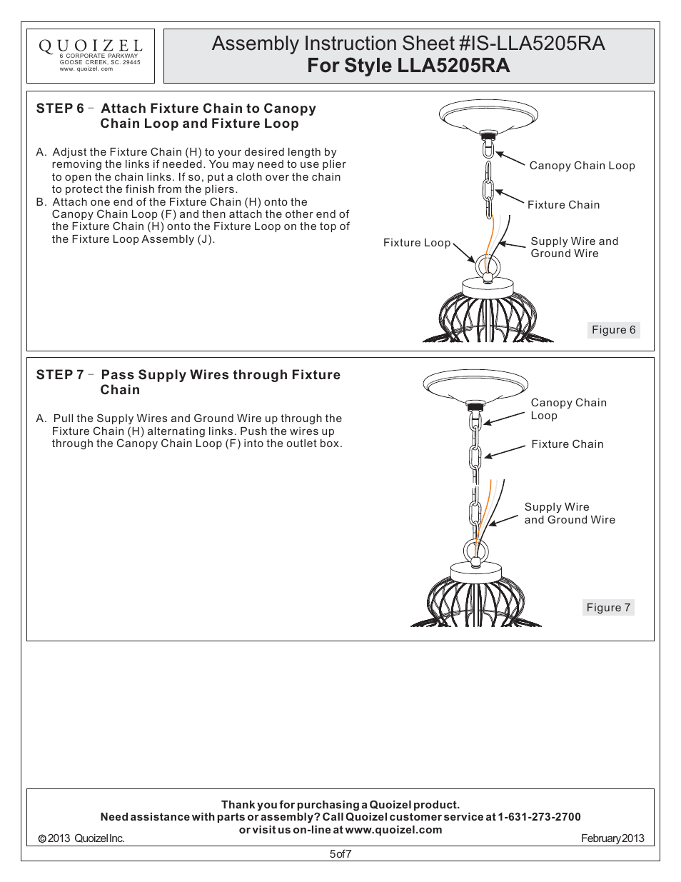 Quoizel LLA5205RA Laila User Manual | Page 5 / 7