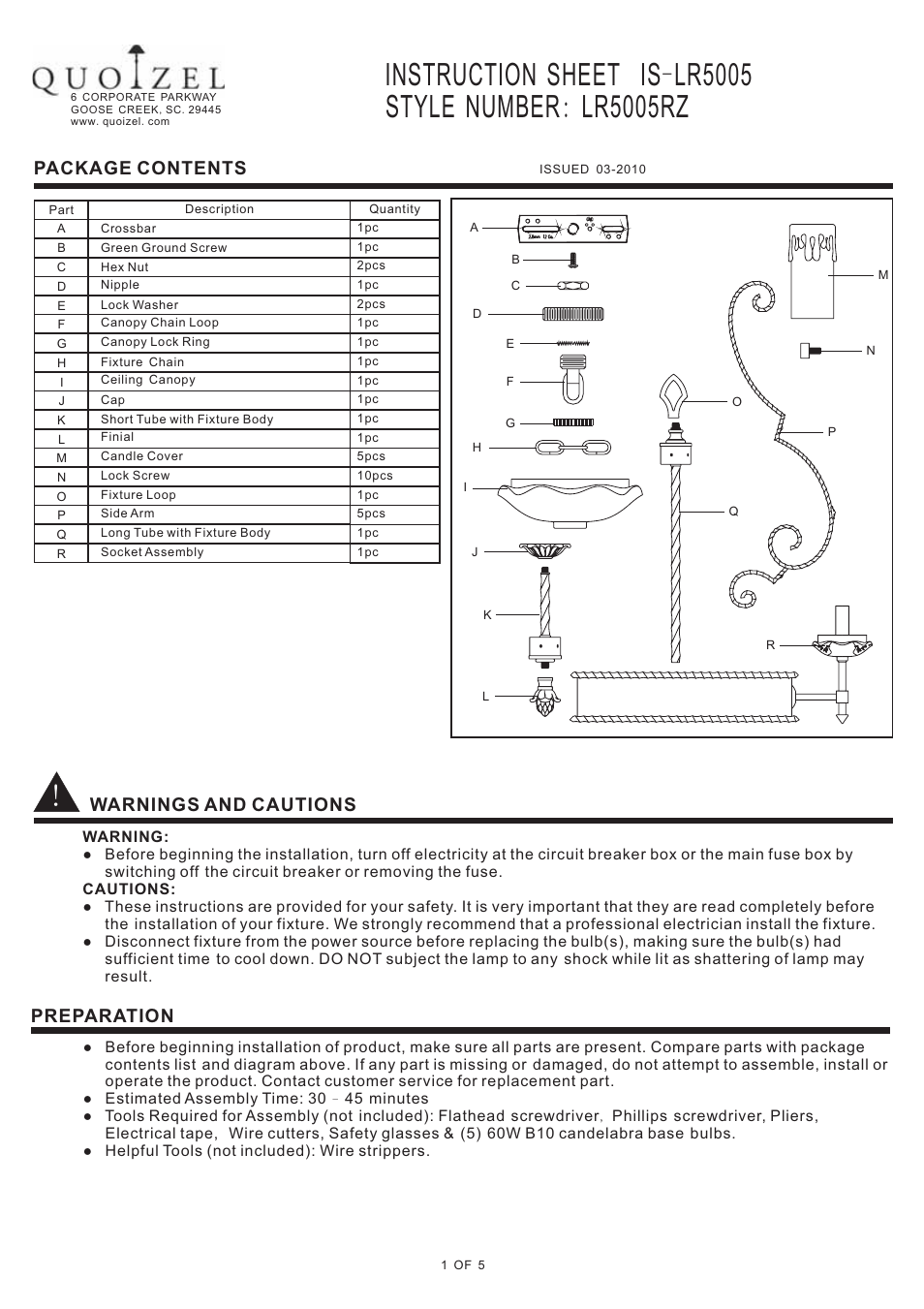 Quoizel LR5005RZ Laredo User Manual | 5 pages