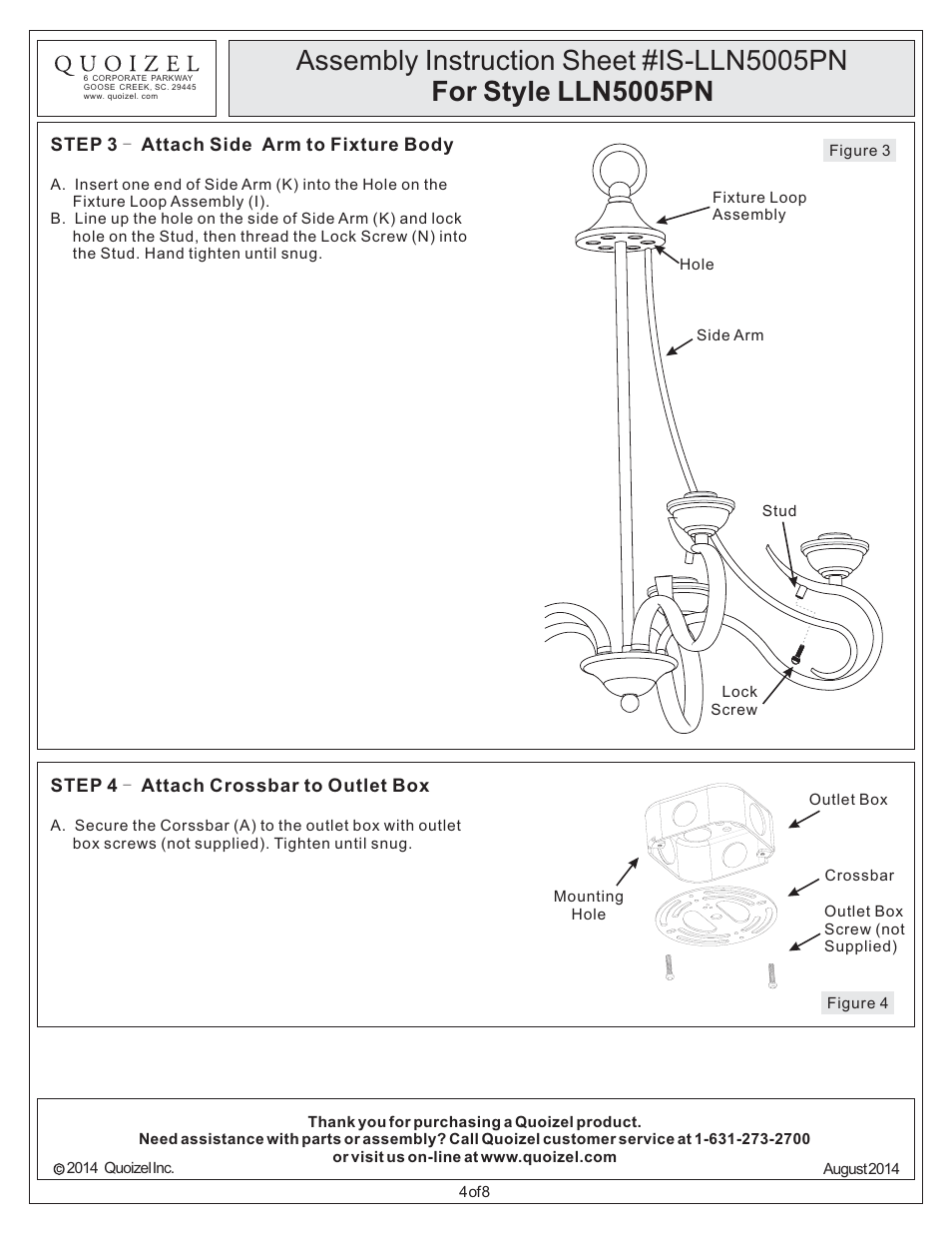 Quoizel LLN5005PN Lillian User Manual | Page 4 / 8