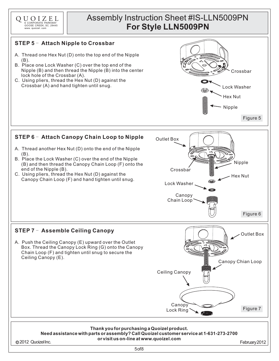Quoizel LLN5009PN Lillian User Manual | Page 5 / 8