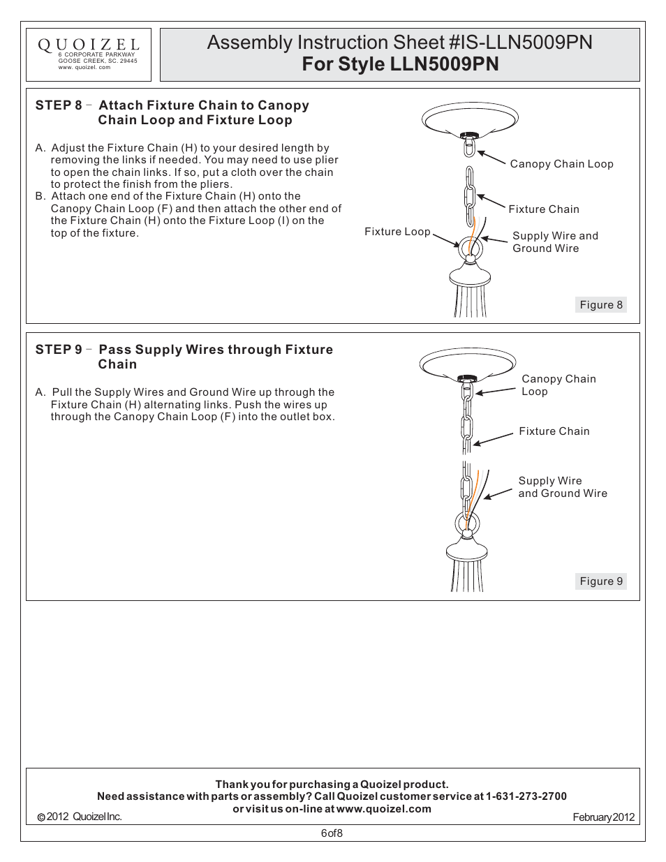 Quoizel LLN5009PN Lillian User Manual | Page 6 / 8